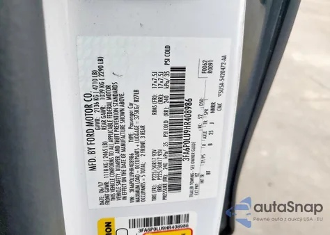 2017 Ford Fusion Se Hybrid from USA, damaged, VIN 3FA6P0LU9HR408986